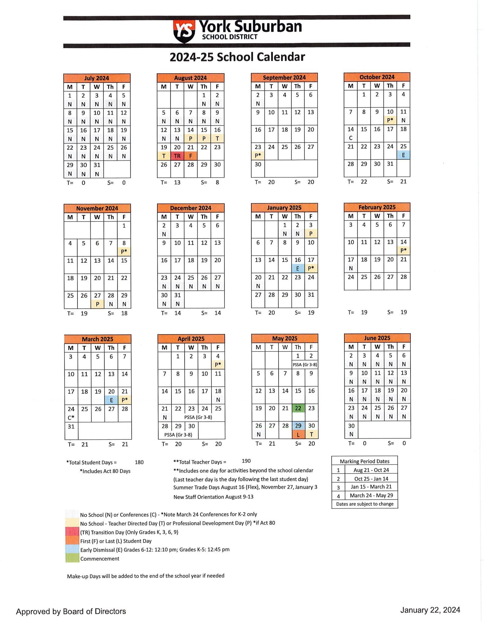 District Calendar – York Suburban School District